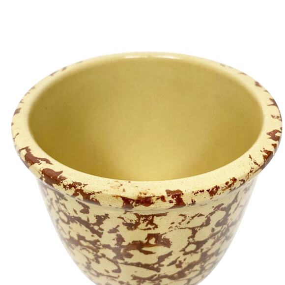 vintage brown tan spongeware pot stoneware crock art pottery 5.5" tall - Picture 3 of 8